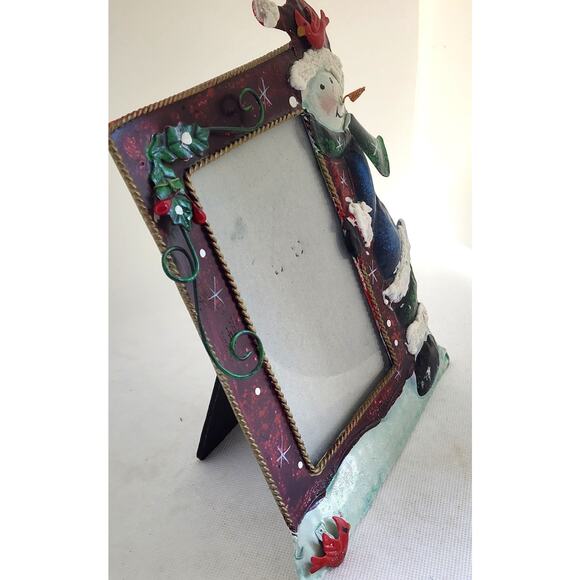 PICTURE FRAME-CHRISTMAS THEME-Snowman-Metal-6"x3.5" Picture Size-8"x7" Frame - Picture 2 of 10